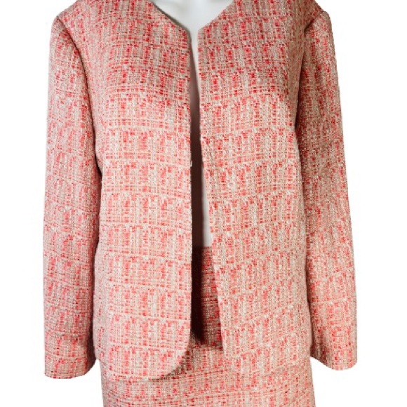 Anne Klein skirt set and blazer jacket midi tweed orange long sleeves size 14 /M - Picture 9 of 16